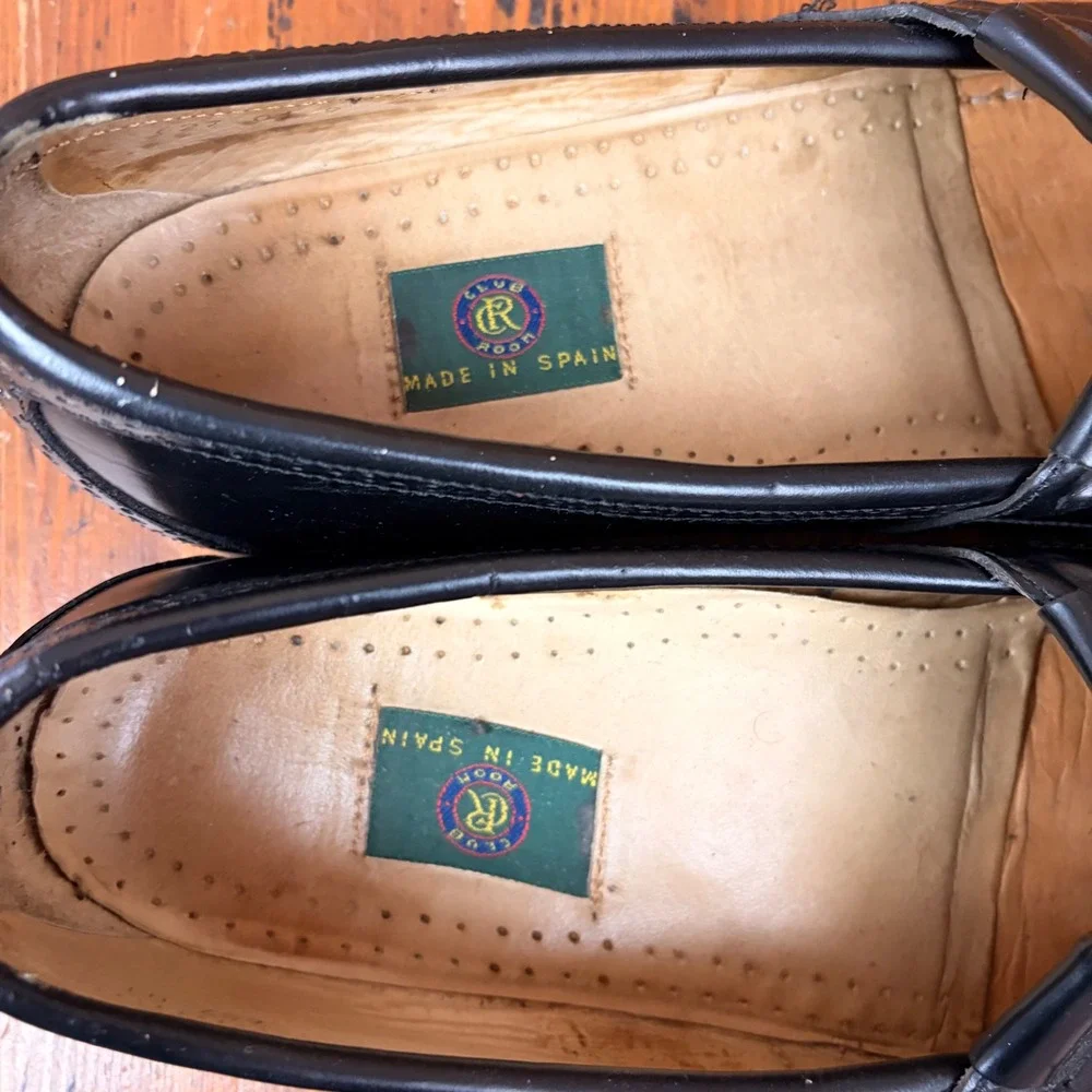 Club Room Mens Black Leather Kiltie Loafers Fringe Brogue Made in Spain Size 9‎